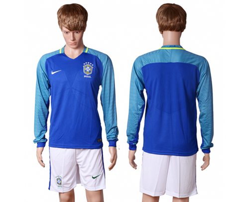 Brazil Blank Away Long Sleeves Soccer Country Jersey - Click Image to Close